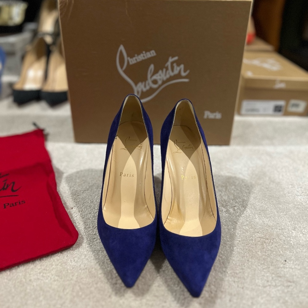 Christian Louboutin So Kaye Royal Blue Suede Heels 85mm